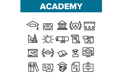 Academy Study Collection Elements Icons Set Vector