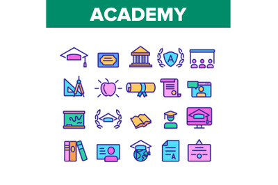 Academy Study Collection Elements Icons Set Vector