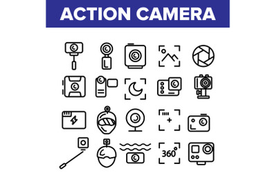 Collection Action Camera Sign Icons Set Vector