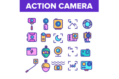 Color Action Camera Sign Icons Set Vector