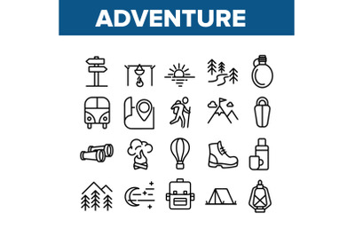 Adventure Collection Elements Icons Set Vector