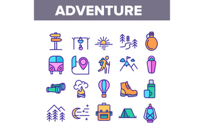 Adventure Collection Elements Icons Set Vector