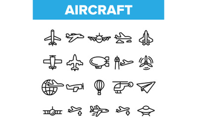 Collection Aircraft Elements Vector Icons Set