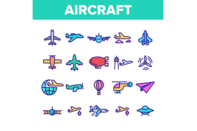 Collection Aircraft Elements Vector Icons Set