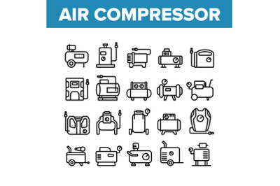 Air Compressor Device Collection Icons Set Vector