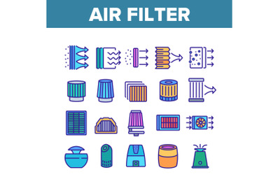 Air Filter And Airflow Collection Icons Set Vector