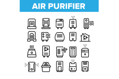 Air Purifier Devices Collection Icons Set Vector