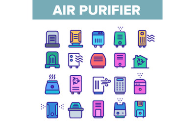 Air Purifier Devices Color Icons Set Vector