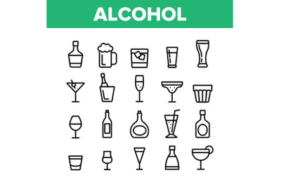 Collection Alcohol Drink Elements Vector Icons Set