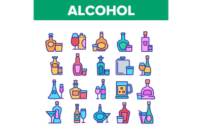 Alcohol Drink Bottles Collection Icons Set Vector