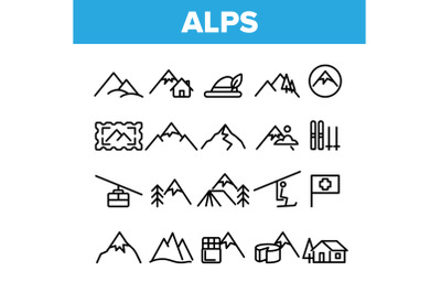 Collection Mountain Alps Sign Icons Set Vector