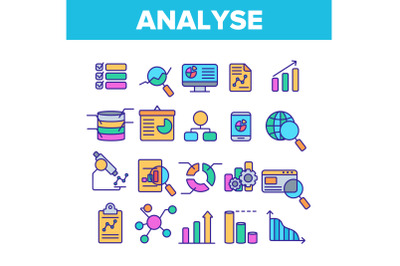 Analysing Data Vector Color Line Icons Set