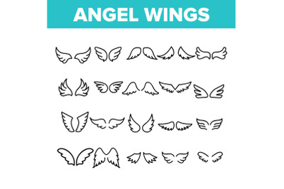 Angel Wings Flying Collection Icons Set Vector