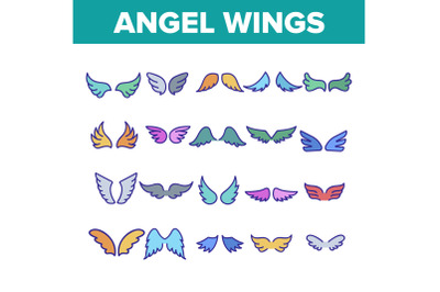 Angel Wings Flying Collection Icons Set Vector