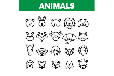 Animals Collection Wild And Farm Icons Set Vector