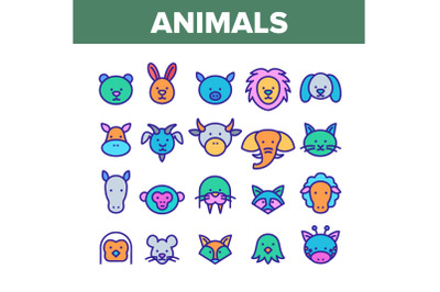 Animals Collection Wild And Farm Icons Color Set Vector