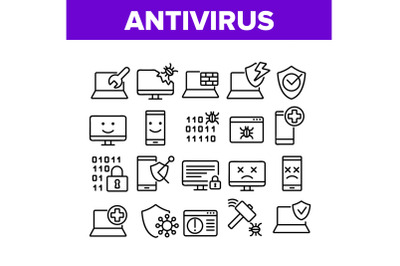 Antivirus Program Collection Icons Set Vector