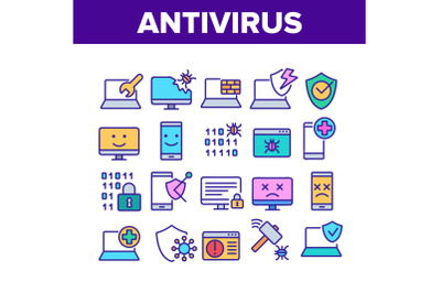 Antivirus Program Collection Icons Set Vector