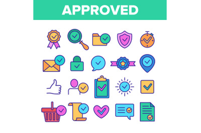 Color Approved And Certified Vector Linear Icons Set