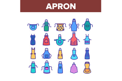 Apron Kitchen Cloth Collection Icons Set Vector