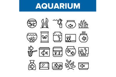 Aquarium Fish Decor Collection Icons Set Vector