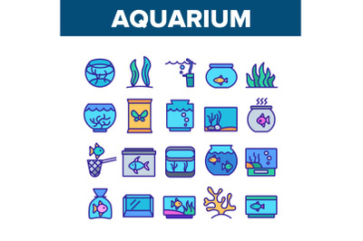 Aquarium Fish Decor Collection Icons Set Vector