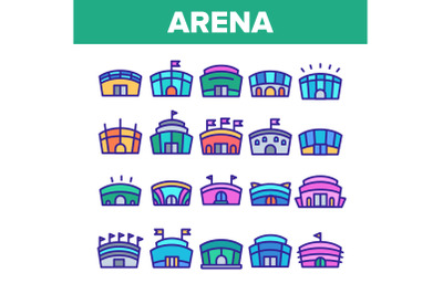 Color Arena Buildings Sign Icons Set Vector