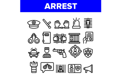 Collection Arrest Elements Sign Icons Set Vector