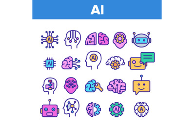 Color Artificial Intelligence Elements Vector Icons Set