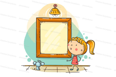 Little girl looking at the picture frame