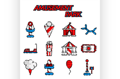 Amusement park flat icon set