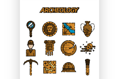 Archeology flat icon set