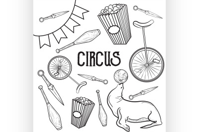 Circus performance decorative icons set