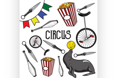 Circus. Collection of hand drawn icons