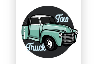 Color vintage car tow truck emblem