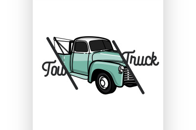 Color vintage car tow truck emblem