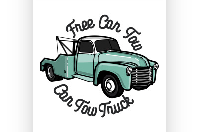 Color vintage car tow truck emblem