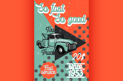 Color vintage car tow truck poster