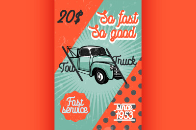 Color vintage car tow truck poster