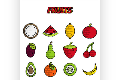 Fruits flat icon set