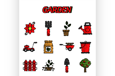 Garden flat icons set