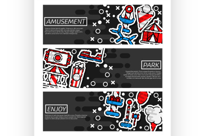 Set of Horizontal Banners about Amusement park