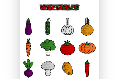 Vegetables flat icon set