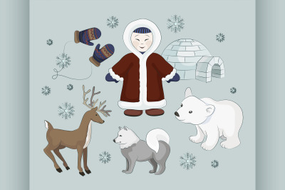 Vector set of eskimo characters