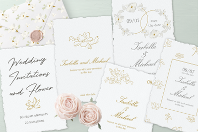 Wedding Invitations and Flower Clipart Set