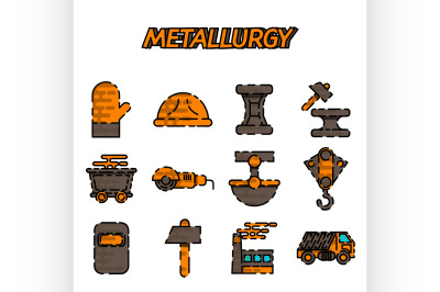 Metallurgy flat icon set