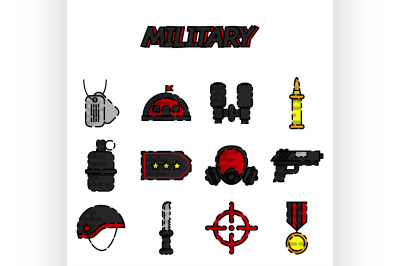 Military flat icons set