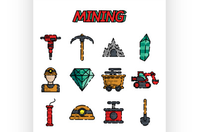 Mining flat icon set