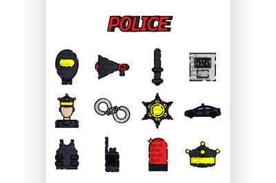 Police flat icon set