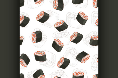 Seamless pattern of sushi